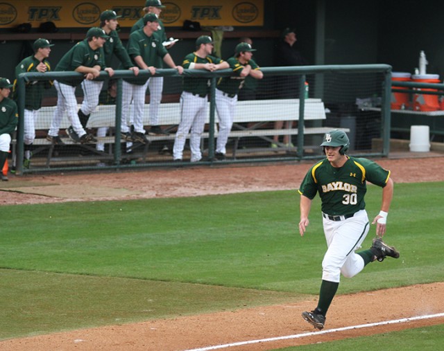 Junior designated hitter Mitch Price rounds the bases during Baylor's 5-4 win over West Virginia on Friday. Price had three hits as the Bears powered past UT-Arlington 6-2. Skye Duncan | Lariat Photo Editor