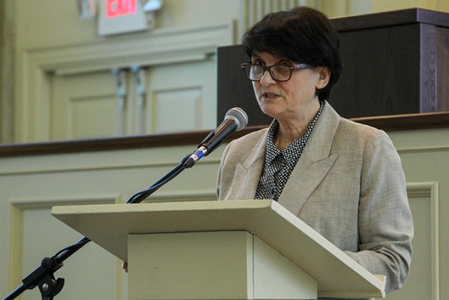 Dr. Lidija Novakovic gives a lecture titled “The Story of a Missing Body: The New Testament Accounts of the Discovery of the Empty Tomb” Tuesday in Miller Chapel.  Kevin Freeman | Lariat Photographer