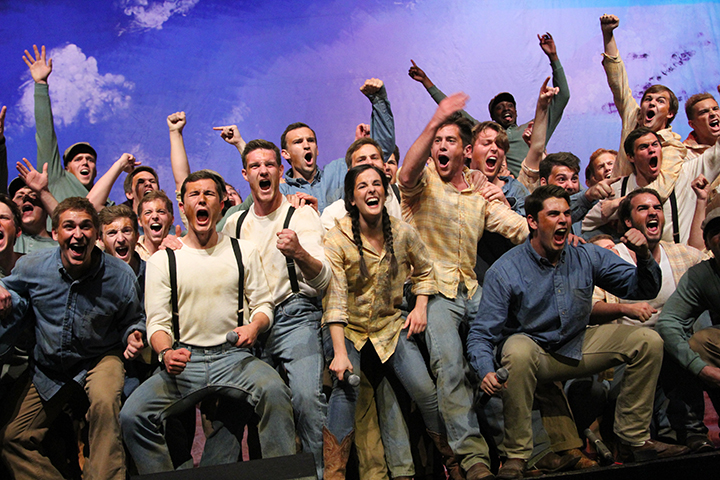 Phi Kappa Chi won first place Saturday evening at All-University Sing with its act, “Dust Bowl Days.” Kevin Freeman | Lariat Photographer
