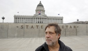 Randy Gardner of Salt Lake City, the older brother of Ronnie Lee Gardner, the last inmate to be killed by firing squad in Utah in 2010, stands in front of the Utah State Capitol on March 11 in Salt Lake City.  Associated press
