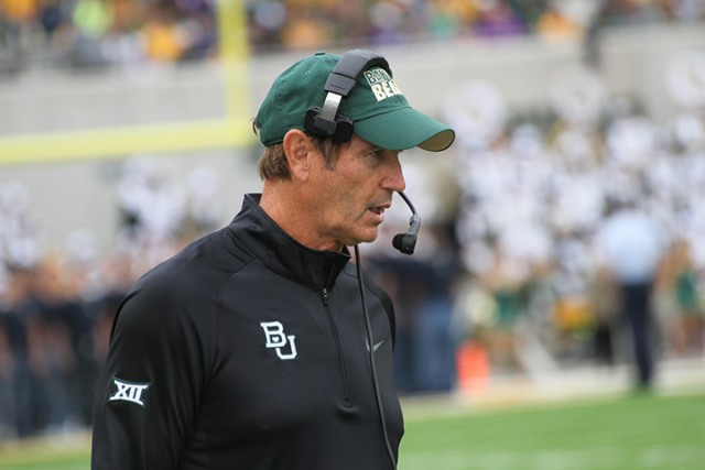 Baylor coach Art Briles walks the sideline during Baylor's 61-58 win over TCU on Oct. 11, 2014. The Bears announced a two-game series with the University of Utah in a release today. Skye Duncan | Lariat Photo Editor