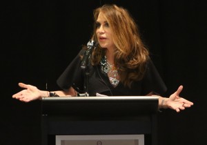 Pamela Geller, co-founder and President of Stop Islamization of America, is shown during the American Freedom Defense Initiative program at the Curtis Culwell Center on Sunday, May 3, 2015, in Garland, Texas. (Gregory Castillo/The Dallas Morning News via AP)