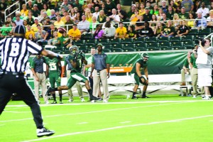Baylor Wide Receiver Corey Coleman (1); Coleman's record setting season got off to a hot start, catching four touchdown against Lamar. The Bears would cruise to a 66-31 win behind Coleman's great night.