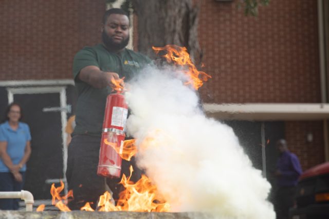 Students learn fire safety, how to use fire extinguisher