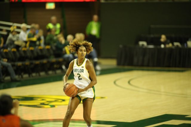 Didi Richards look to make a pass during Baylor's  149-32 blowout victory over Langston on Oct. 25, 2019 at the Ferrell Center. Lariat File Photo