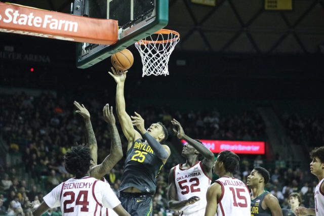 Tristan Clark makes a layup during Baylor's Jan. 20 game against Oklahoma at the Ferrell Center. Brittney Matthews | Photo Editor