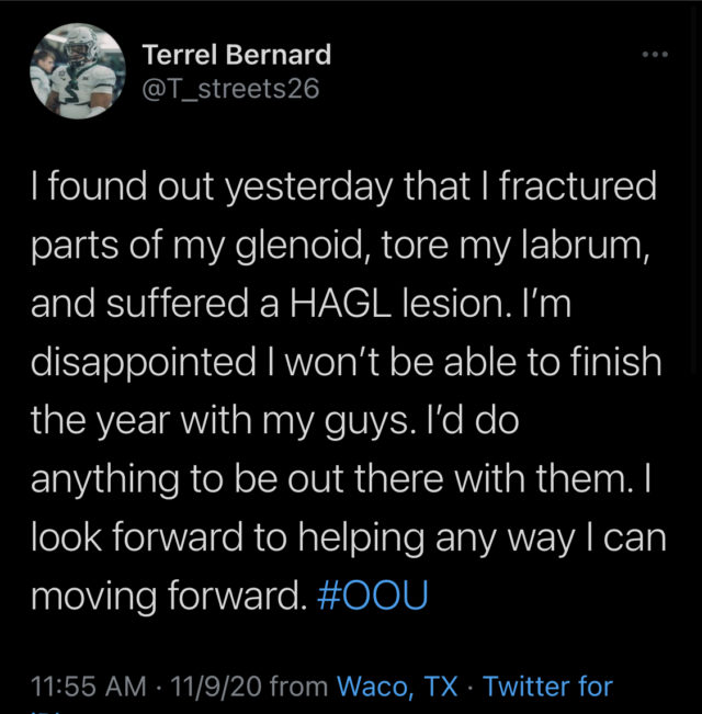 Screenshot from Terrel Bernard's Twitter post