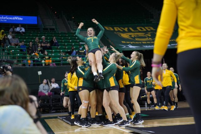 Baylor's acrobatics and tumbling picked up their fourth victory of the season by beating Saint Leo.  Photo courtesy of Baylor Athletics