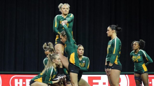 The Bears overtook the Bobcats in every event except the pyramid to improve to 5-0. Photo courtesy of Baylor Athletics