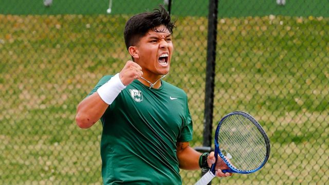 Senior Matias Soto notched the winning point as No. 4 Baylor men’s tennis claimed a 4-2 victory over No. 1 Texas Christian University on April 24 in Fort Worth for their third-straight Big 12 title. Photo courtesy of Baylor Athletics