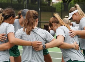 No. 21 Baylor WTEN suffered a 4-1 loss to No. 27 KU in Big 12 quarterfinals on April 22 at Bayard H. Friedman Tennis Center in Fort Worth. Photo courtesy of Baylor Athletics