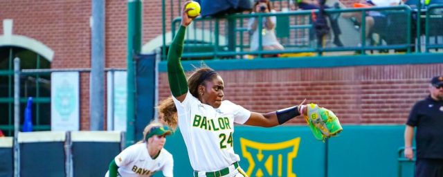 While the outstanding pitch of the sophomore duo of Dariana Orme [#24] and Aliyah Binford continued, Baylor softball dropped two of three games against Iowa State in Getterman Stadium over the weekend. Photo courtesy of Baylor Athletics.