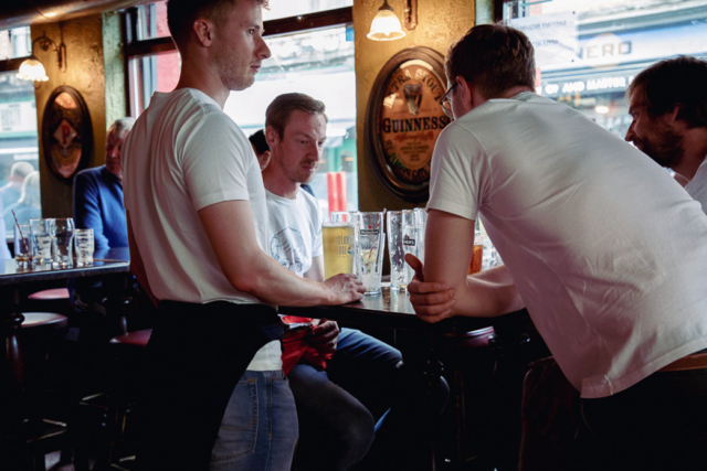 Four men share pints on June 16 at a local pub in downtown Dublin. Photo courtesy of Harper Leigh Roberts
