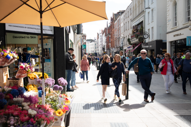 Grafton Street became pedestrianized for the first time in 1971, and the change was made permanent in 1982. Photo courtesy of Harper Leigh Roberts