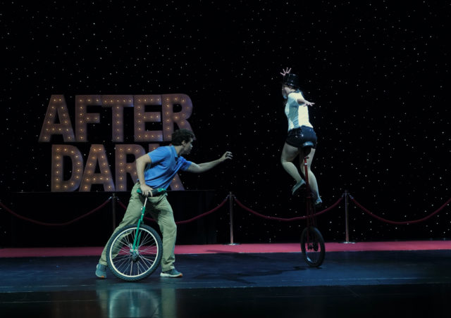 Unicycle Academy at Baylor performing their skit during the After Dark dress rehearsal.