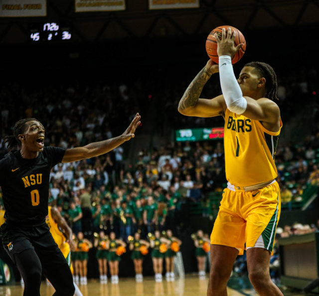 Freshman guard Keyonte George squares up a three-pointer during a non-conference game against Norfolk State University on Oct. 11, 2022 in the Ferrell Center. 
Ken Prabhakar | Photographer
