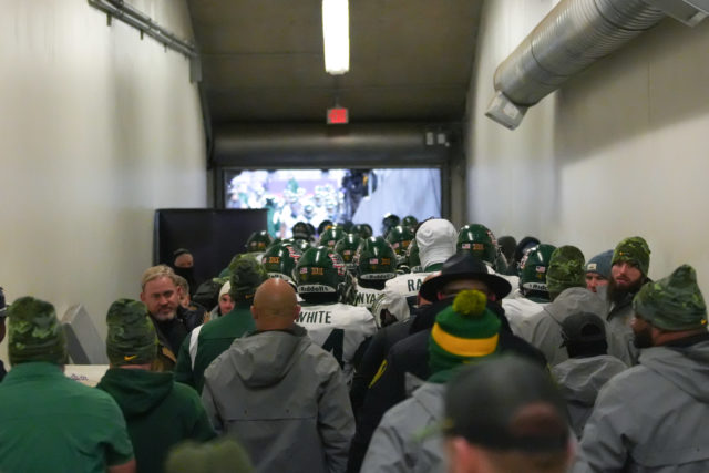 The Baylor football team walking out of the tunnel before the Lockheed Martin Armed Forces Bowl on Dec. 22, 2022 at Amon G. Carter Stadium in Fort Worth. Josh Wilson | Roundup