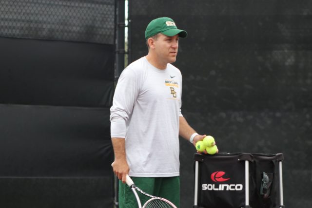 Baylor women's tennis head coach Joey Scrivano during a team practice at the Hurd Tennis Center. 
Photo courtesy of Baylor Athletics