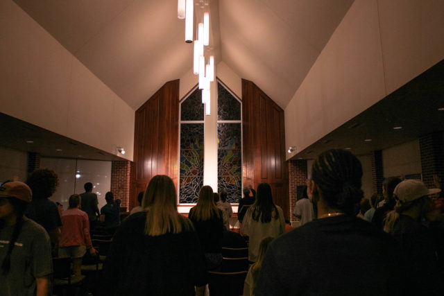 Later Tuesday, students gathered at Elliston Chapel to continue worship services. Katy Mae Turner | Photographer