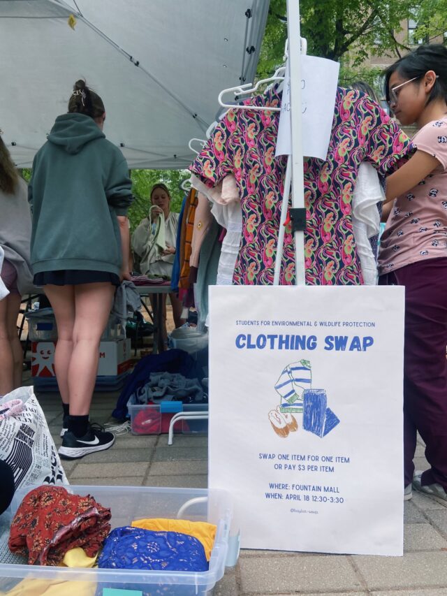 Baylor Students for Environmental Protection hosts a clothing swap for their earth day week event. Photo courtesy of Claire Teng.