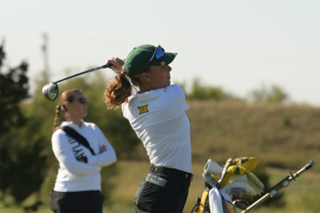 Junior Rosie Belsham watches the golf ball after she hits it with a driver during Big 12 Match Play for No. 12 Baylor women's golf, which took place the weekend of April 7 at the Kierland Golf Club in Phoenix.
Photo courtesy of Baylor Athletics
