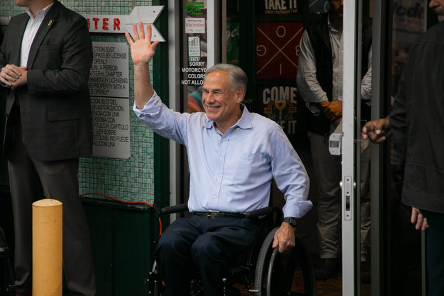 Gov. Greg Abbott greets his supporters outside George's Restaurant. Katy Mae Turner | Photographer