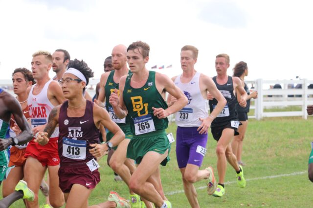 Graduate student Ryan Hodge hovers around a large group during one of Baylor cross country's 2022 meets. Photo courtesy of Baylor Athletics