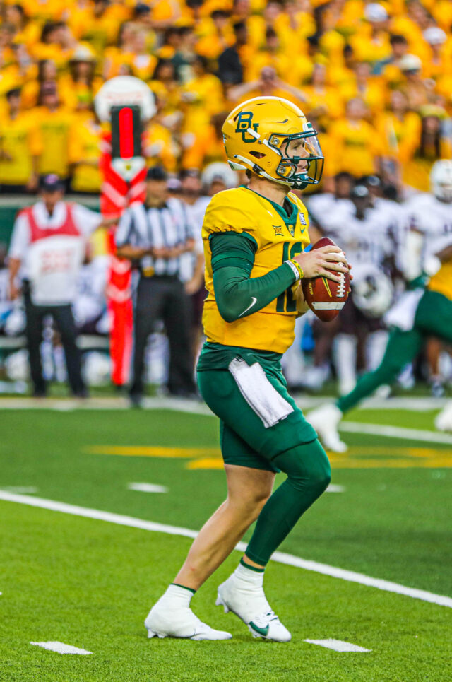 Redshirt junior quarterback Blake Shapen totaled 303 yards on 21 of 31 passing and two IDs in Baylor football's 42-31 loss to Texas State on Sept. 2 at McLane Stadium. Kenneth Prabhakar | Photo Editor