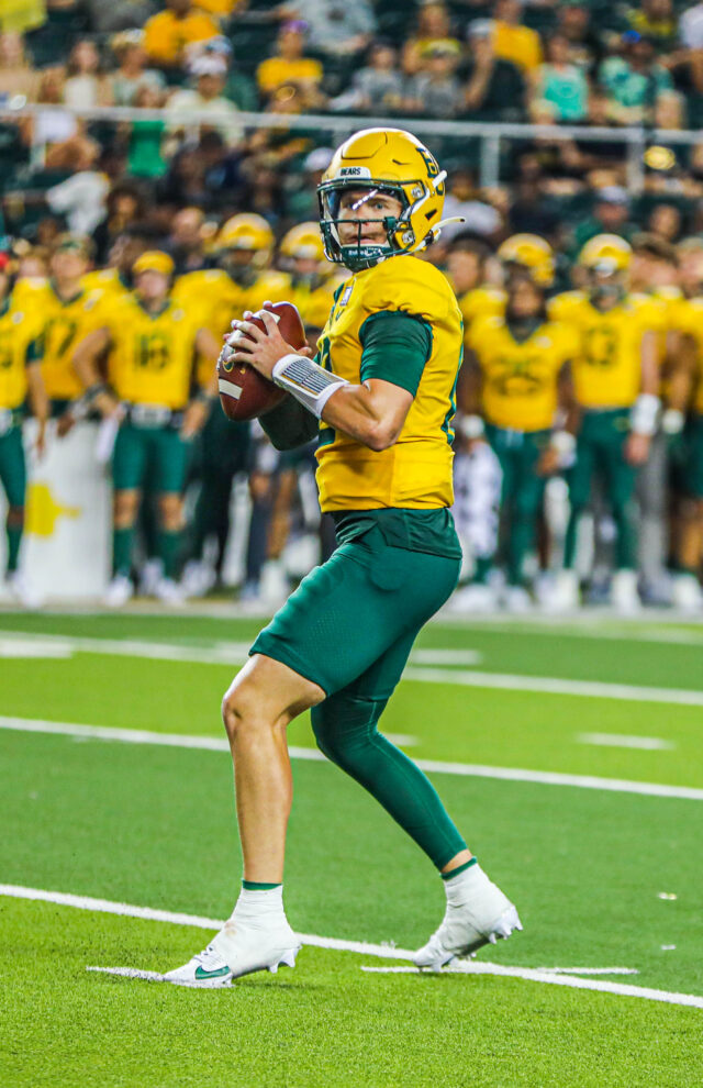 Redshirt junior quarterback Blake Shapen threw for 303 passing yards and two TDs against Texas State on Sept. 2 at McLane Stadium. Kenneth Prabhakar | Photo Editor