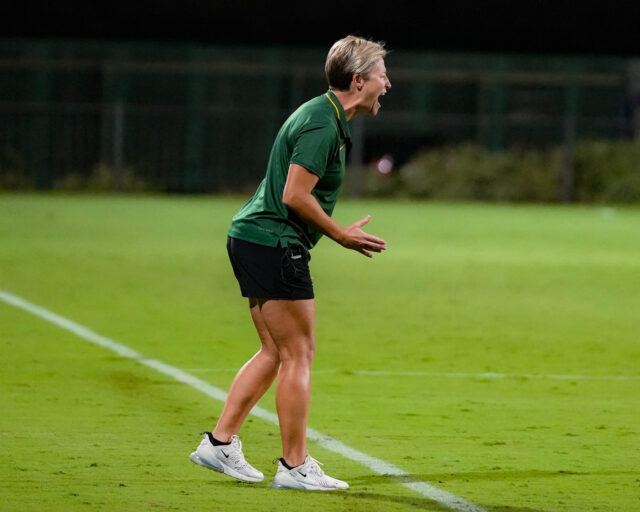 Head coach Michelle Lenard has led Baylor soccer to a five-game unbeaten streak, dating back to Sept. 28. Kassidy Tsikitas | Photographer
