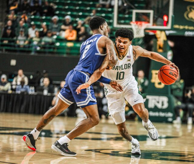 Senior guard RayJ Dennis has scored in double figures in seven of his nine Baylor games – and four straight – and in 56 of his last 58 games. Kenneth Prabhakar | Photo Editor