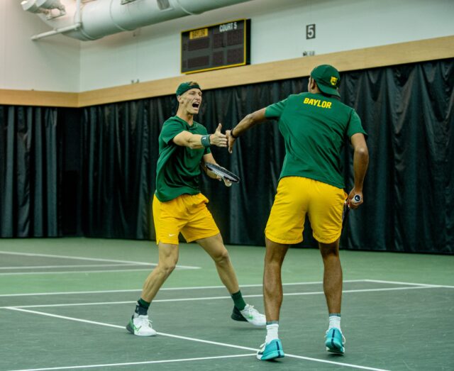 Wednesday's match, which was originally scheduled to be played at the Hurd Tennis Center, was moved indoor after inclement weather in Waco. Lilly Yablon | Photographer