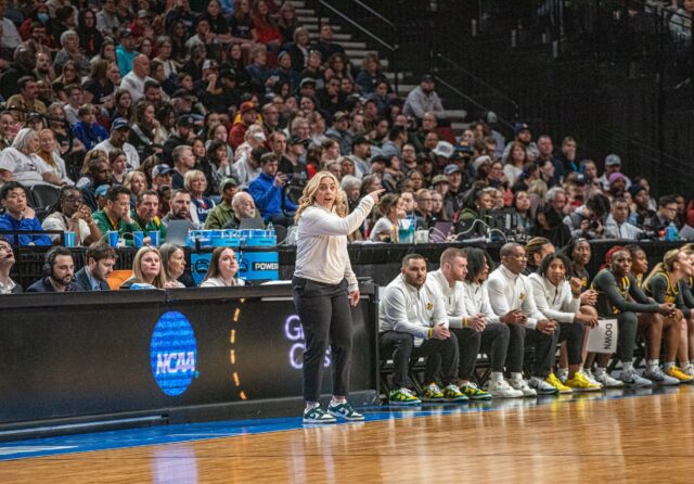 Head coach Nicki Collen took part in her first Sweet 16 game as a collegiate coach. Collen was hired by Baylor before the 2021-22 season. Michael Haag | Sports Editor