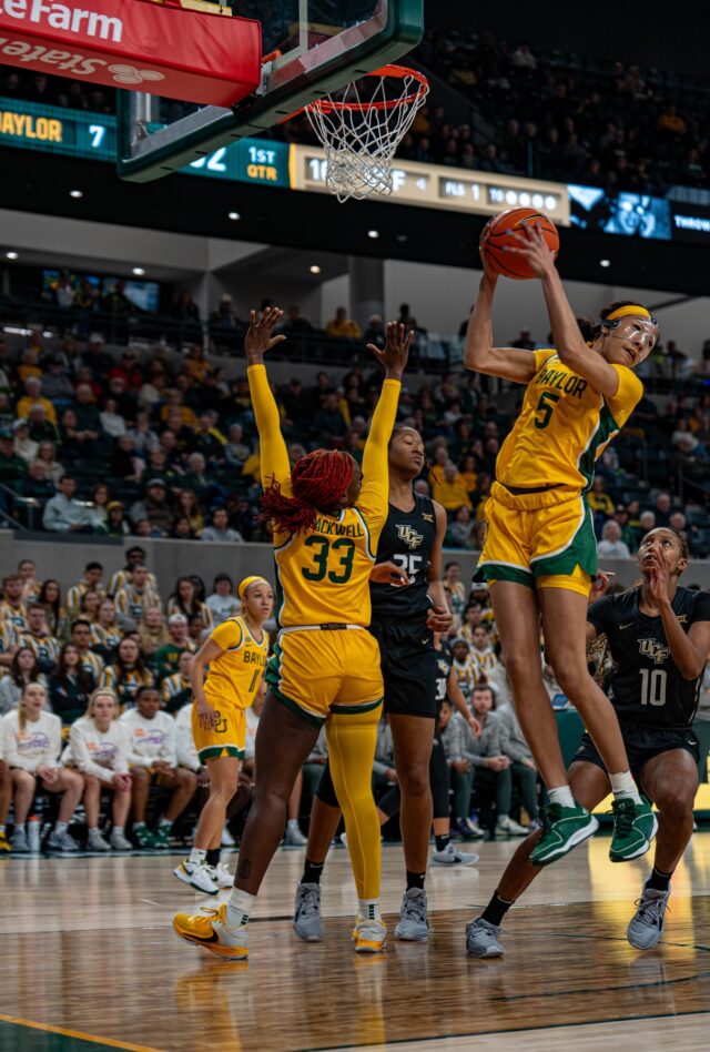 Sophomore forward Darianna Littlepage-Buggs grabs a rebound versus UCF on Jan. 20. at the Foster Pavilion. Kassidy Tsikitas | Photo Editor