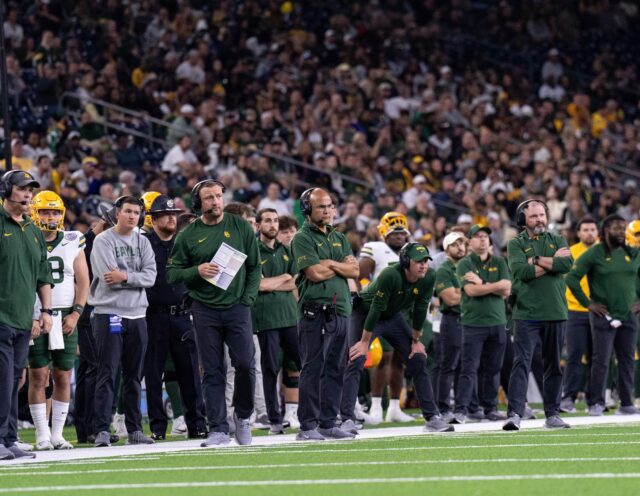 Head coach Dave Aranda watches the action during Baylor football's 44-31 Kinder's Texas Bowl loss to LSU Tuesday at NRG Stadium in Houston. Mesha Mittanasala | Photographer