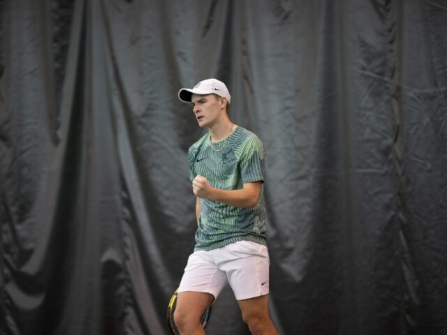 Louis Bowden celebrates after winning a point against Duncan Chan. Brady Harris | Photographer