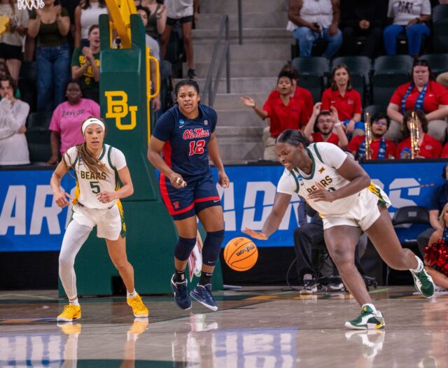 Senior center Aaronette Vonleh steals the ball during the No. 4 seeded Bears' loss against No.5 seed Ole Miss Sunday afternoon at the Foster Pavilion. Mesha Mittanasala | Photographer
