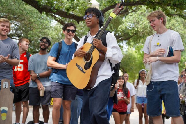 From guitars to vinyls, contestants brought their best to seem the most performative at the Performative Male Contest Friday afternoon at Vera Daniel Plaza. Caleb Garcia | Photographer