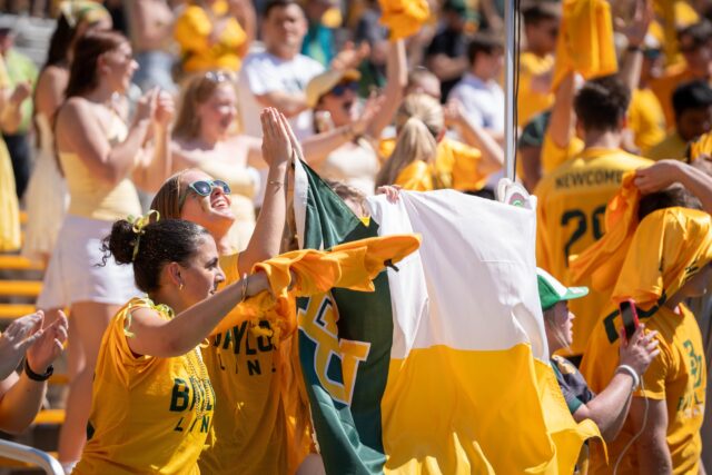 Baylor fans were praying for a victory against Kansas State, and their prayers were answered when Baylor blocked Kansas State's final kick. Sam Gassaway | Photographer