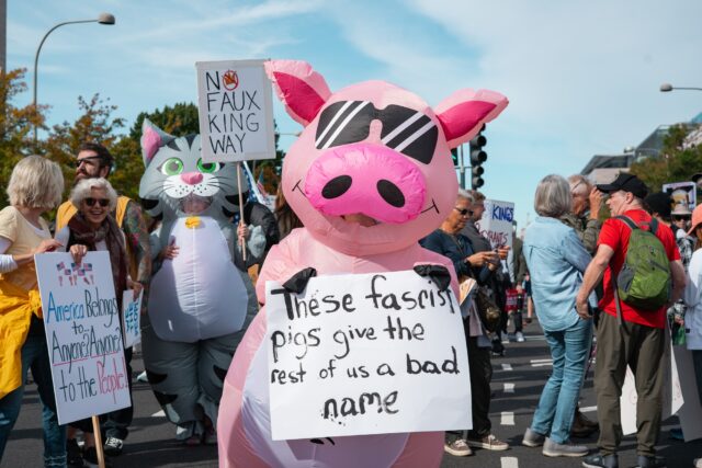 A wide array of costumes was on full display during the "No Kings" protest, from politicians to farm animals and aliens. Jake Schroeder | Photopgrapher