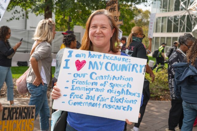 Cynthia Tasaki, class of ‘92 Baylor alumnus, attended the protest because of her love for America. Jake Schroeder | Photographer