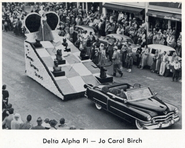 Delta Alpha Pi shows off their chessboard parade float in 1954. Roundup File Photo