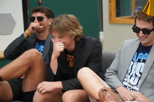 Freshmen Andrew Thomas, Felix Hall, and Kyle Campbell share their story on becoming NoRo Food Review on Tuesday evening at Moody Library. Caleb Garcia | Photographer