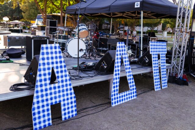 Alpha Delta Pi's letters resting against the stage where