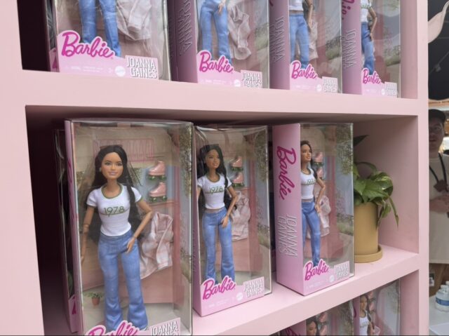 Boxes of Joanna Gaines Barbie dolls line the shelves of Magnolia’s Barbie installation during Silobration weekend.