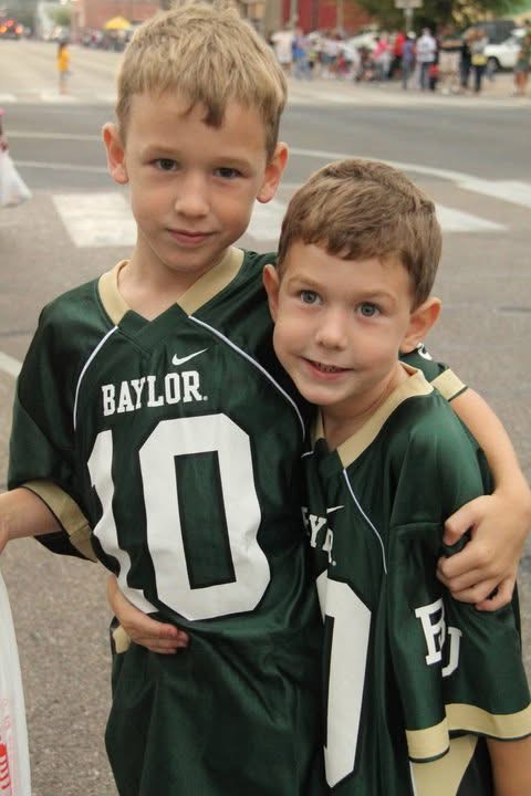 Caleb James co'25 (left) and Carter James co'27 (right) at Baylor Homecoming in 2010