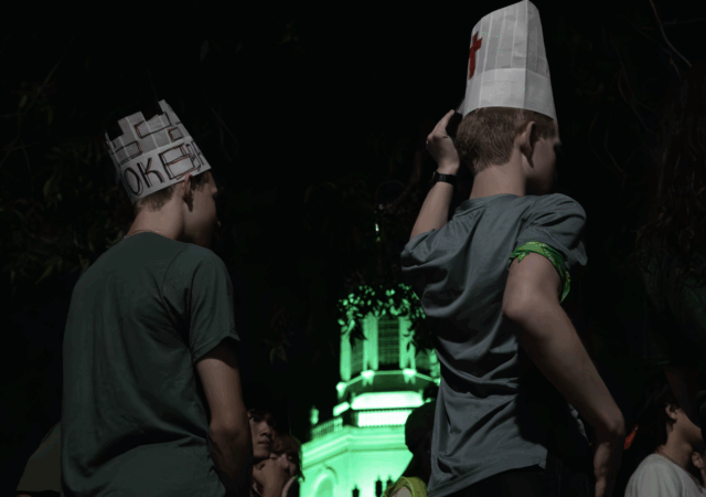 Waterford, Va., freshman Hamann Kohlweiler and XX freshman XX play a game of Wizard's Chess during the mission Monday night. Hannah Webb | Focus Editor