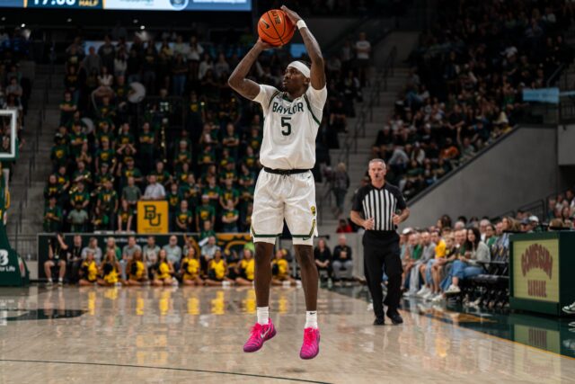 Fifth-year guard Obi Agbim shoots for three during Friday night's game against Tarleton State. Alyssa Meyers | Photographer