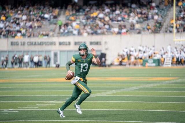 Redshirt senior quarterback Sawyer Robertson threw for 267 yards and three touchdowns during the Bears' 30-3 homecoming victory over the UCF Knights. Sam Gassaway | Photographer
