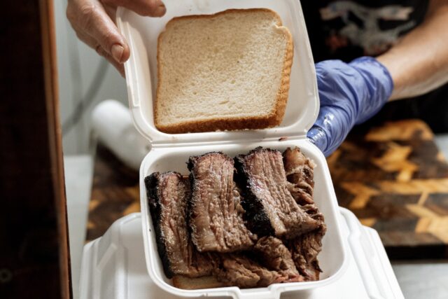 A takeout box of brisket sits ready to serve at Papa Jack’s BBQ in East Waco. The restaurant was ranked the No. 2 barbecue spot in Texas by Yelp. Courtesy of Reece Reiling.